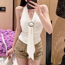 批发报单有货十三行秋新款时尚百搭纯欲辣妹显瘦挂脖吊带背心上衣女