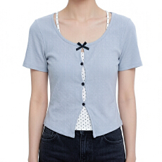 批发报单有货<b class='q'>甜美</b>拼接撞色假两件短袖t恤女夏新款小个子修身显瘦上衣