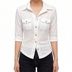 批发报单有货辣妹针织短袖弹力工装衬衫白polo领纽扣设计百搭显瘦上衣