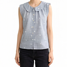 批发报单有货韩系甜美风娃娃领<b class='q'>刺绣</b>花朵飞飞袖<b class='q'>衬衫</b>夏通勤显瘦减龄上衣