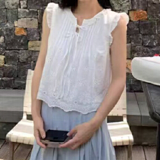 批发报单有货韩里韩气白色短袖衬衫夏新款镂空设计感法式上衣刺绣小衫