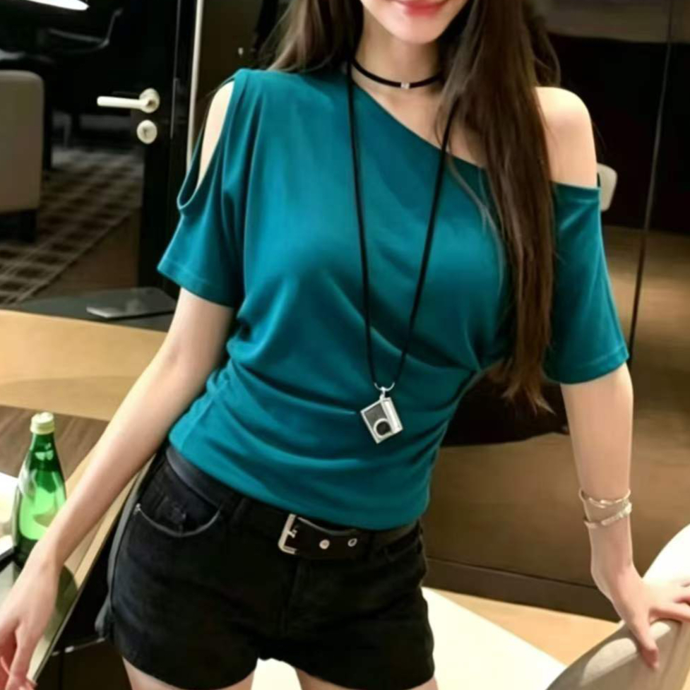 재고 있음 여름 새로운 한국 스타일 패션 품격 다용도 슬림해 보이는 티셔츠 여성 디자인 센스 작은 대중 맨위 경기 행침 장식