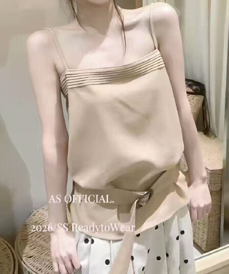재고 있음 열세 개 봄 여름 새로운 산소 센스 달콤한 자매 루즈핏 슬립 디자인 센스 레이스업 조끼 민소매 맨위