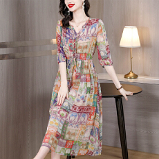 批发连衣裙新款2026品牌高端气质桑蚕丝裙<b class='q'>贵</b><b class='q'>夫人</b>复古减龄碎花裙
