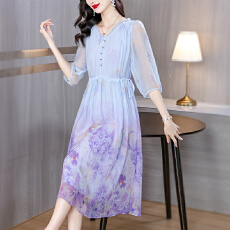 批发真丝<b class='q'>连衣裙</b>夏季2026新款法式收腰气质碎花裙<b class='q'>高端</b>温柔桑蚕丝仙女裙