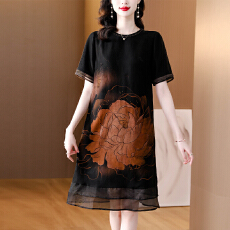 批发丝绸定位花2026香云纱花萝<b class='q'>连衣裙</b>真丝宽松通勤百搭<b class='q'>桑蚕丝</b>裙