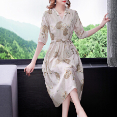 批发女装真丝<b class='q'>桑蚕丝</b><b class='q'>连衣裙</b>子夏装2026年新款时尚醋酸面料高端奢华短袖