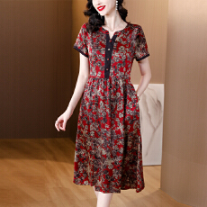 批发杭州真丝连衣裙女妈妈大夏季<b class='q'>高端</b>牌桑蚕丝裙子显瘦气质2026年新款