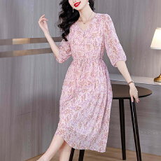 批发仙气飘逸印花顺纡<b class='q'>真丝</b><b class='q'>连衣裙</b>2026春夏新品