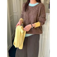 批发egg韩国<b class='q'>原</b>单首发~温柔慵懒风方块撞色圆领毛衣秋冬新款针织衫<b class='q'>女装</b>