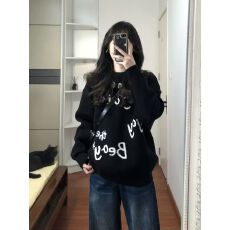 批发复古潮牌不规则字母提花加厚毛衣女2025秋冬季宽松显瘦百搭针织衫