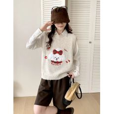 批发2025新款秋冬针织马甲女毛衣外套女学院风卡通提花马甲厚简约背心