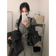 批发韩系2025秋新款慵懒高级感叠穿麻花抽绳针织衫叠穿内搭短袖毛衣女