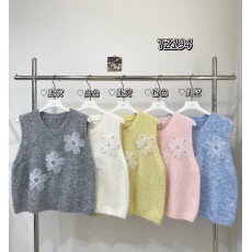 批发灰色钉珠花朵针织马甲女秋冬外穿休闲<b class='q'>百搭</b>马夹叠穿无袖上衣高级感