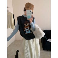 批发欧洲站秋冬<b class='q'>新款</b>卡通小个子减龄针织马甲<b class='q'>背心</b>女宽松套头无袖上衣