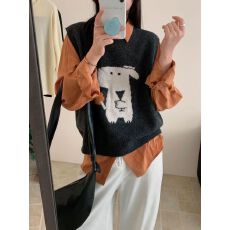 批发上新日系宽松显瘦百搭毛织马甲叠穿背心卡通图背心毛衣