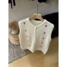 批发韩系花朵刺绣针织马甲女装2025秋冬新款休闲百搭简约显瘦<b class='q'>背心</b>上衣