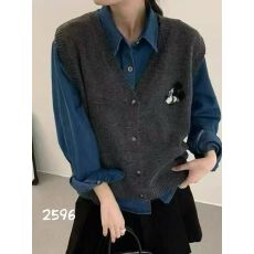 批发韩版提花针织马甲polo领<b class='q'>衬衫</b>两件套2025冬季新款女学院风套装