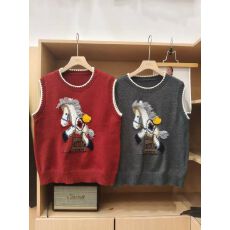 批发欧货2025<b class='q'>冬</b>季新款可爱休闲风提花流苏小马宽松马甲针织毛衣背心女