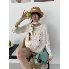 批发26年早春早春新品韩系甜美撞色提花彩色毛球叠穿减龄针织马甲