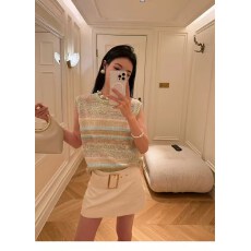 批发SMOL“彩虹布拉克”渐变撞色亮片<b class='q'>条纹</b>针织背心休闲宽松马甲上衣