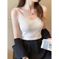 批发韩版蕾丝边拼接冰丝针织小<b class='q'>背心</b>吊带女夏季新款洋气修身<b class='q'>打底</b>衫上衣