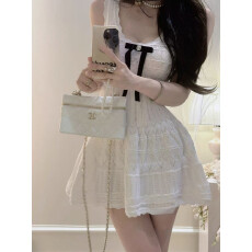 批发【恋夏小白花】白月光温柔韩系纯欲风韩系蝴蝶结显瘦背心<b class='q'>连衣裙</b>女