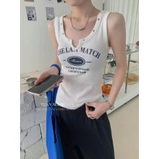 批发元熙-2026夏季新款韩系V领铆钉字母印花<b class='q'>运动</b>休闲背心女显瘦