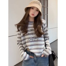 批发<b class='q'>欧洲站</b>2026春夏<b class='q'>新款</b>撞色条纹字母宽松圆领针织防晒罩衫薄款上衣潮