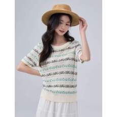 批发法式复古撞色提花短袖针织衫T恤女2026夏季新薄圆领上衣