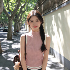 批发高领无袖针织背心色修身百搭高级感气质上衣小个子简约纯欲打底衫