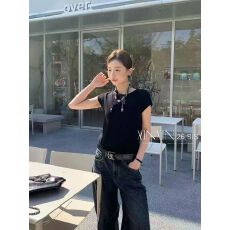 批发高级感短袖针织衫女2026春夏新款韩系显瘦纯色简约短款上衣配丝巾