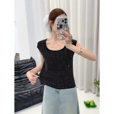 批发夏季新款高级感烫钻U领针织背心女无袖显瘦百搭叠穿简约背心上衣