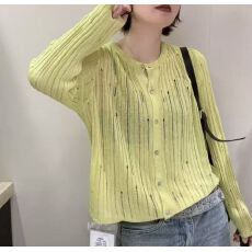 批发2026夏季新款时尚镂空破洞百搭圆领亚麻<b class='q'>针织</b><b class='q'>开衫</b>防晒上衣潮