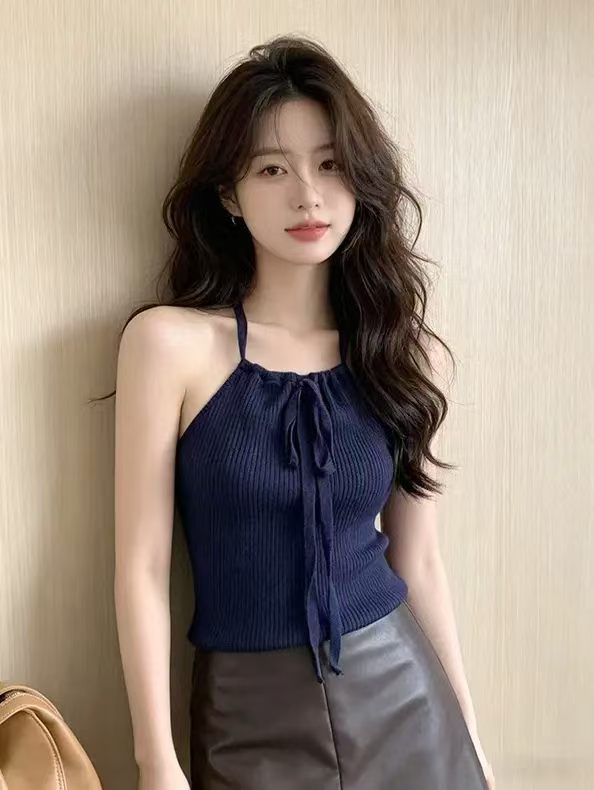 작은 대중 쇼트 스타일 순수한 욕망 바람 행침 목 민소매 캐미솔 새로운 여름 여성 의류 외국 가스 외출용 단색 기본 셔츠