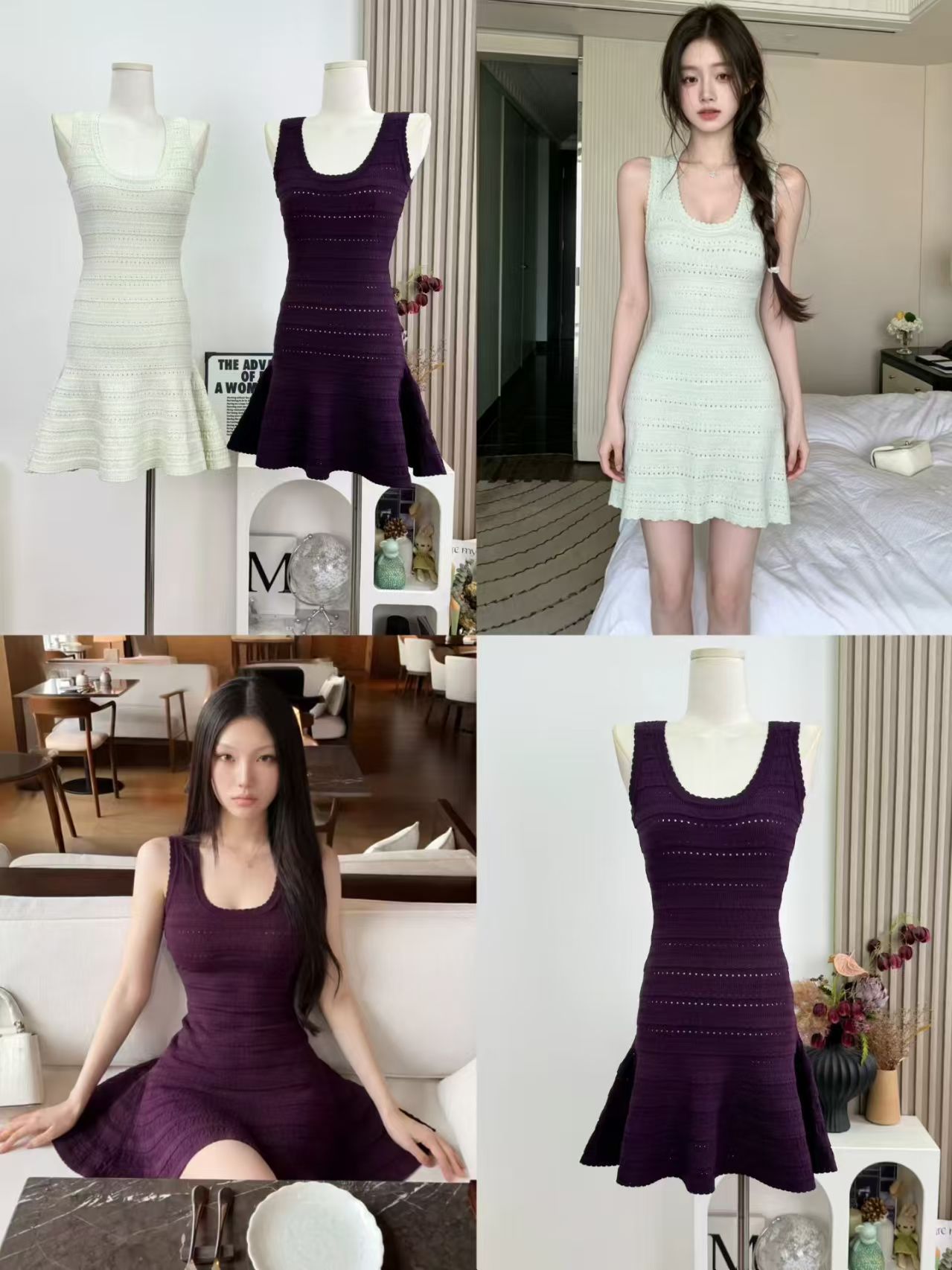 프랑스식 순수한 욕망 바람 니트 슬립 여성 드레스 여름 품격 허리 수축 작은 대중 디자인 센스 홀로우 아웃 민소매 미니 스커트