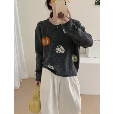 批发韩版卡通南瓜图案圆领针织衫<b class='q'>女</b>2026冬季新款减龄休闲软糯加厚<b class='q'>毛衣</b>