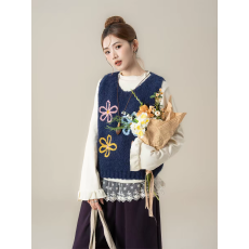 批发<b class='q'>甜美</b>可爱风花朵针织背心女2026秋冬新款叠穿软糯马甲显瘦无袖上衣
