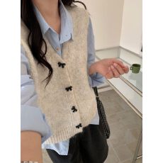 批发V领小清新短款针织马甲女宽松秋冬新款复古坎肩韩版百搭上衣