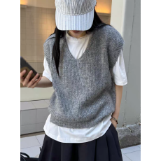 批发韩版V领落肩羊毛针织背心马甲女秋季新百搭叠穿宽松毛衣坎肩上衣