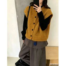 批发2026春季新品韩版气质简约排扣圆领无袖针织衫马甲<b class='q'>开衫</b>毛衣外套<b class='q'>女</b>