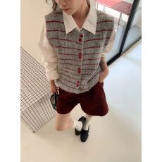 批发韩系甜美可爱撞色条纹圆领针织开衫女秋<b class='q'>冬</b>软糯百搭毛衣马甲