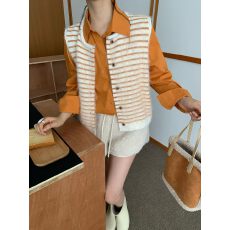 批发韩系条纹针织马甲女秋<b class='q'>冬</b>季新款叠穿外搭宽松无袖百搭卷边毛衣背心