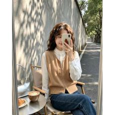 批发高级感V领短款针织马甲女灰色2026新款初秋通勤韩版<b class='q'>百搭</b>内搭上衣