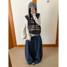 批发费尔岛提花针织无袖马甲女秋<b class='q'>冬</b>内搭叠穿毛衣背心打底衫上衣外穿厚