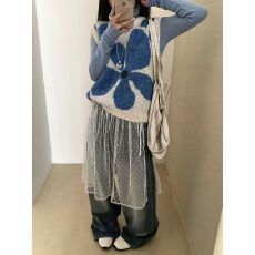 批发韩系圆领花朵提花针织马甲女2026秋<b class='q'>冬</b>新款宽松显瘦百搭毛衣背心厚