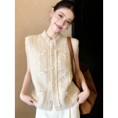 批发蕾丝花边蝴蝶结针织马甲开衫女2026新款<b class='q'>甜美</b>坎肩毛衣