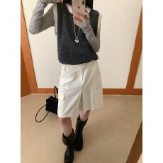 批发慵懒风圆领无袖针织马甲女灰色叠穿坎肩背心撞色坎肩毛线衣打底衫