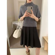 老钱风穿搭高领麻花收腰针织衫女慵懒风百搭显瘦套头中袖毛衣上衣