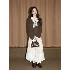 批发咖色翻领假两件毛衣女秋冬2026冬季新款加厚针织<b class='q'>开衫</b>外套短款上衣